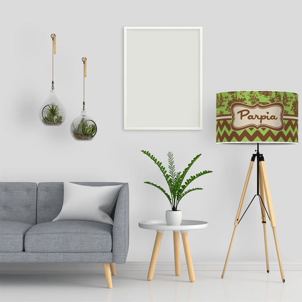 Green & Brown Toile & Chevron 12" Drum Lampshade - LIFESTYLE