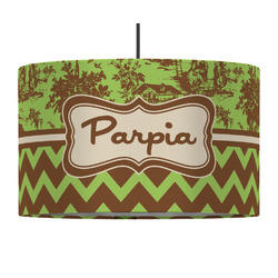 Green & Brown Toile & Chevron 12" Drum Pendant Lamp - Fabric (Personalized)
