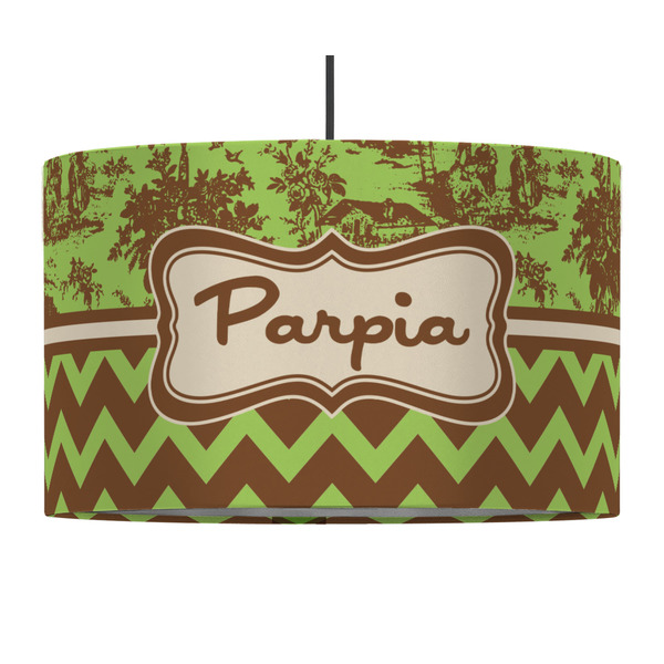Green & Brown Toile & Chevron 12" Drum Lampshade - PENDANT (Fabric)