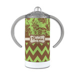 Green & Brown Toile & Chevron 12 oz Stainless Steel Sippy Cup (Personalized)