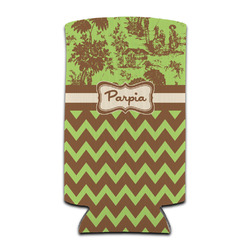 Green & Brown Toile & Chevron Can Cooler (tall 12 oz) (Personalized)