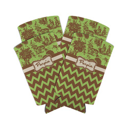 Green & Brown Toile & Chevron Can Cooler (tall 12 oz) - Set of 4 (Personalized)