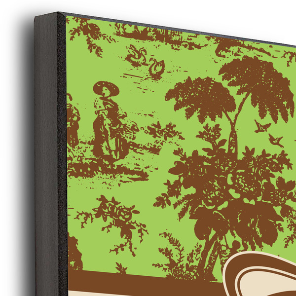 Green & Brown Toile & Chevron 12x12 Wood Print - Closeup