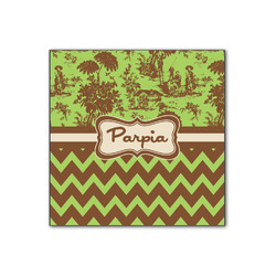 Green & Brown Toile & Chevron Wood Print - 12x12 (Personalized)