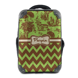 Green & Brown Toile & Chevron 15" Hard Shell Backpack (Personalized)