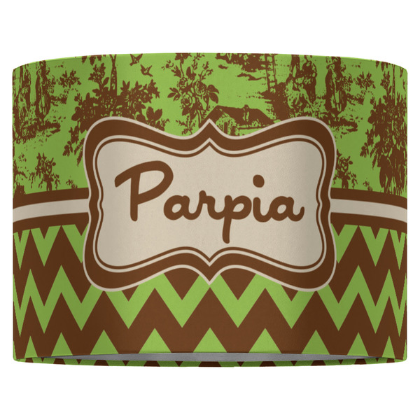 Green & Brown Toile & Chevron 16" Drum Lampshade - FRONT (Fabric)