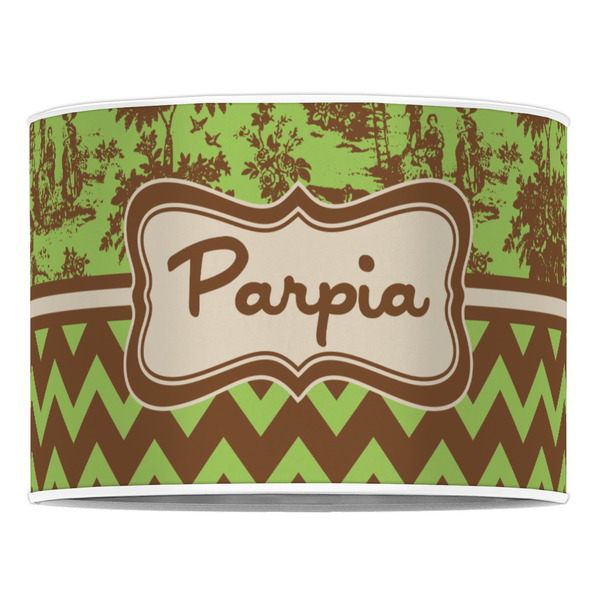 Green & Brown Toile & Chevron 16" Drum Lampshade - FRONT (Poly Film)