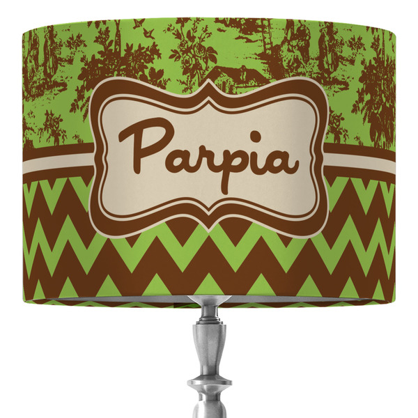 Custom Green & Brown Toile & Chevron 16" Drum Lamp Shade - Fabric (Personalized)