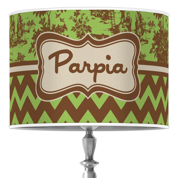 Custom Green & Brown Toile & Chevron 16" Drum Lamp Shade - Poly-film (Personalized)