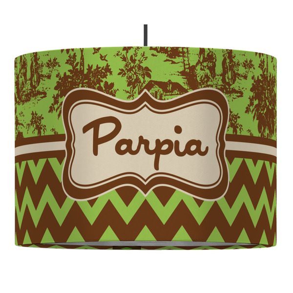 Custom Green & Brown Toile & Chevron Drum Pendant Lamp (Personalized)