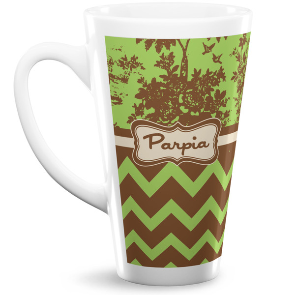 Custom Green & Brown Toile & Chevron Latte Mug (Personalized)