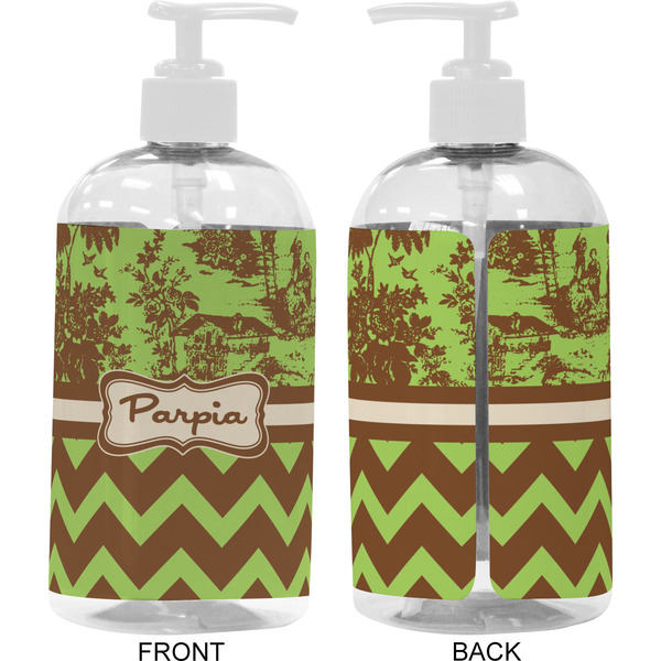 Green & Brown Toile & Chevron 16 oz Plastic Liquid Dispenser- Approval- White
