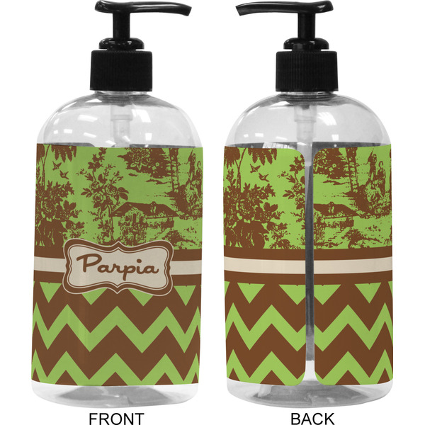 Green & Brown Toile & Chevron 16 oz Plastic Liquid Dispenser (Approval)