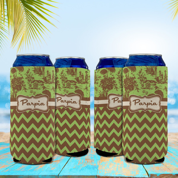 Green & Brown Toile & Chevron 16oz Can Sleeve - Set of 4 - LIFESTYLE