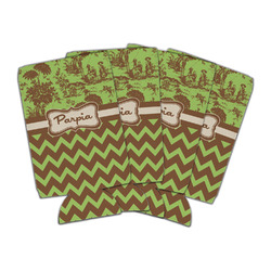 Green & Brown Toile & Chevron Can Cooler (16 oz) - Set of 4 (Personalized)
