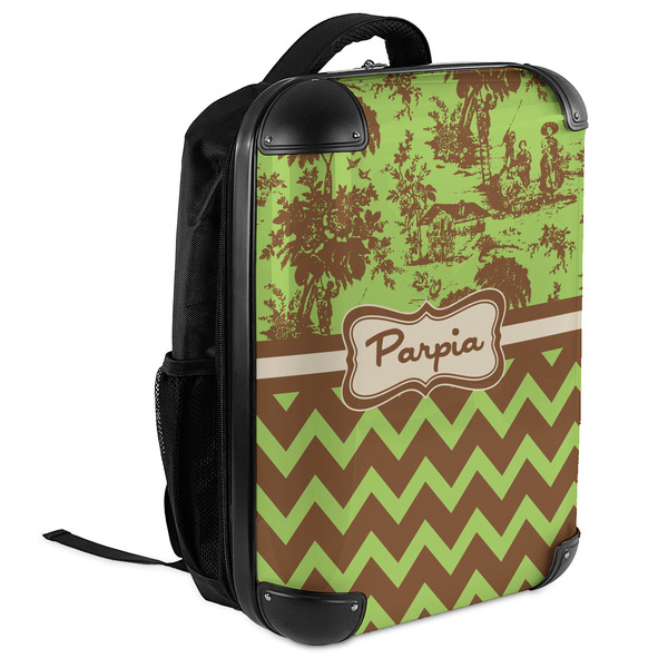 Green & Brown Toile & Chevron 18" Hard Shell Backpacks - ANGLED VIEW