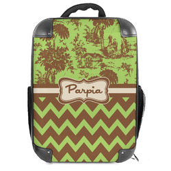 Green & Brown Toile & Chevron Hard Shell Backpack (Personalized)