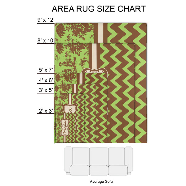 Green & Brown Toile & Chevron 2'x3' Indoor Area Rugs - Size Chart