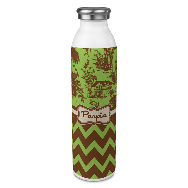 Custom Green & Brown Toile & Chevron 20oz Stainless Steel Water Bottle - Full Print (Personalized)