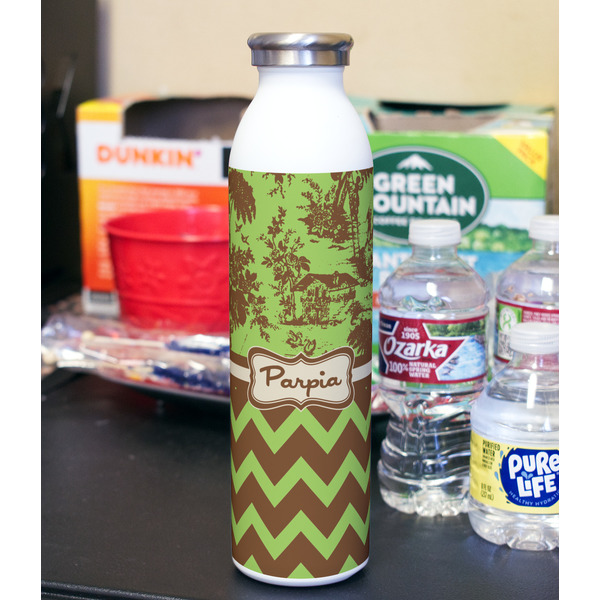 Green & Brown Toile & Chevron 20oz Water Bottles - Full Print - In Context