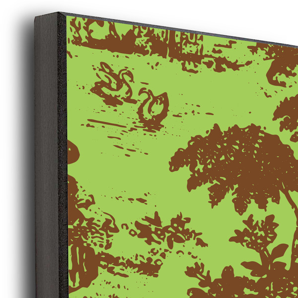 Green & Brown Toile & Chevron 20x24 Wood Print - Closeup