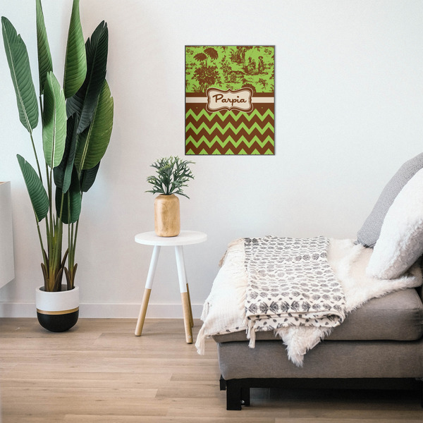 Green & Brown Toile & Chevron 20x24 Wood Print - In Context