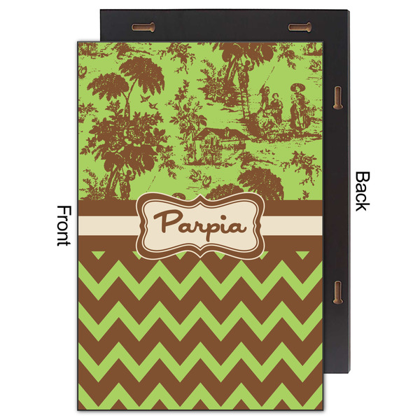Green & Brown Toile & Chevron 20x30 Wood Print - Front & Back View
