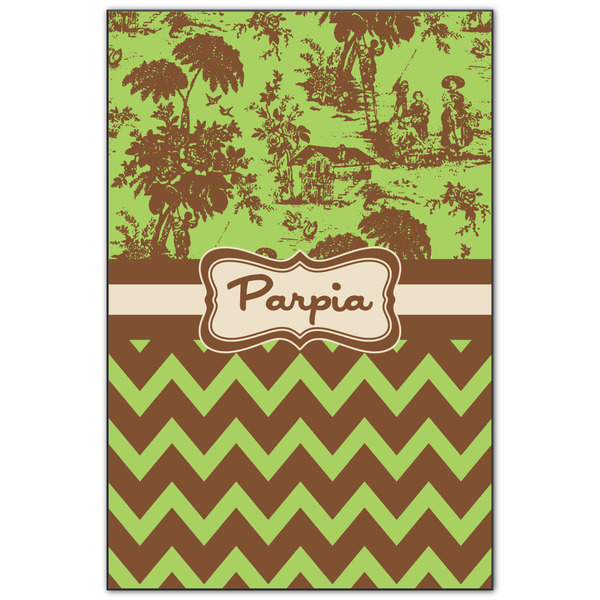 Custom Green & Brown Toile & Chevron Wood Print - 20x30 (Personalized)
