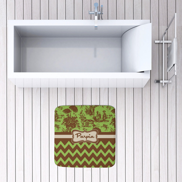 Green & Brown Toile & Chevron 48x48 Foam Memory Mat - LIFESTYLE