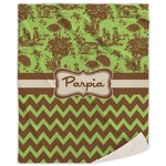 Green & Brown Toile & Chevron Sherpa Throw Blanket (Personalized)