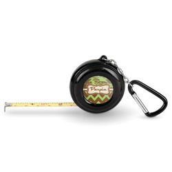Green & Brown Toile & Chevron Pocket Tape Measure - 6 Ft w/ Carabiner Clip (Personalized)