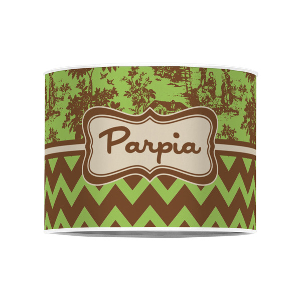 Green & Brown Toile & Chevron 8" Drum Lampshade - FRONT (Poly Film)