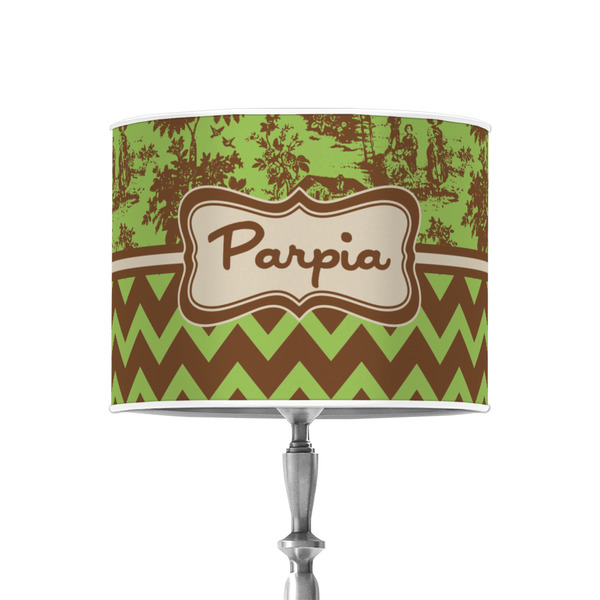 Green & Brown Toile & Chevron 8" Drum Lampshade - ON STAND (Poly Film)