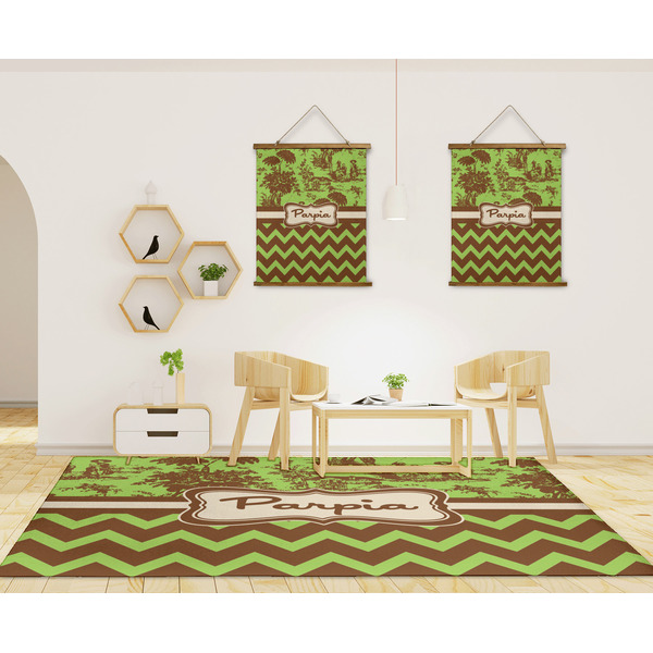 Green & Brown Toile & Chevron 8'x10' Indoor Area Rugs - IN CONTEXT