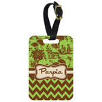 Green & Brown Toile & Chevron Metal Luggage Tag w/ Name or Text