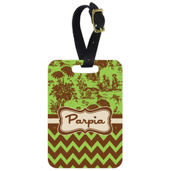 Green & Brown Toile & Chevron Metal Luggage Tag w/ Name or Text