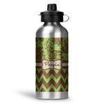 Green & Brown Toile & Chevron Water Bottles - 20 oz - Aluminum (Personalized)