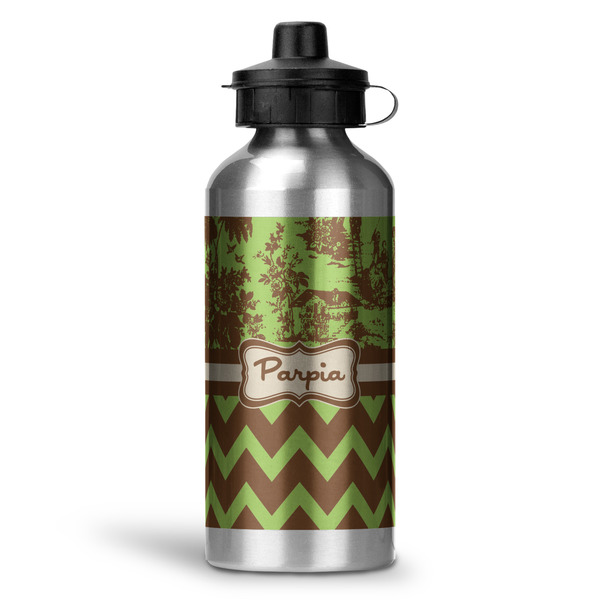 Custom Green & Brown Toile & Chevron Water Bottle - Aluminum - 20 oz (Personalized)