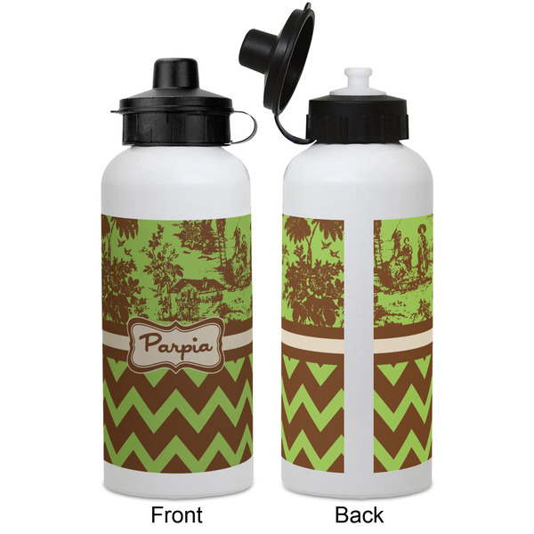 Green & Brown Toile & Chevron Aluminum Water Bottle - White APPROVAL