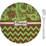 Green & Brown Toile & Chevron Glass Appetizer / Dessert Plate 8" (Personalized)