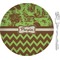 Green & Brown Toile & Chevron Appetizer / Dessert Plate
