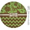 Green & Brown Toile & Chevron 8" Glass Appetizer / Dessert Plates - Single or Set (Personalized)