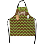 Green & Brown Toile & Chevron Apron With Pockets w/ Name or Text