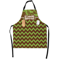 Green & Brown Toile & Chevron Apron With Pockets w/ Name or Text
