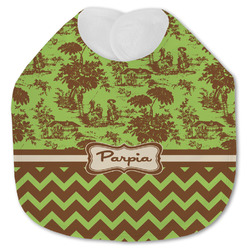 Green & Brown Toile & Chevron Jersey Knit Baby Bib w/ Name or Text