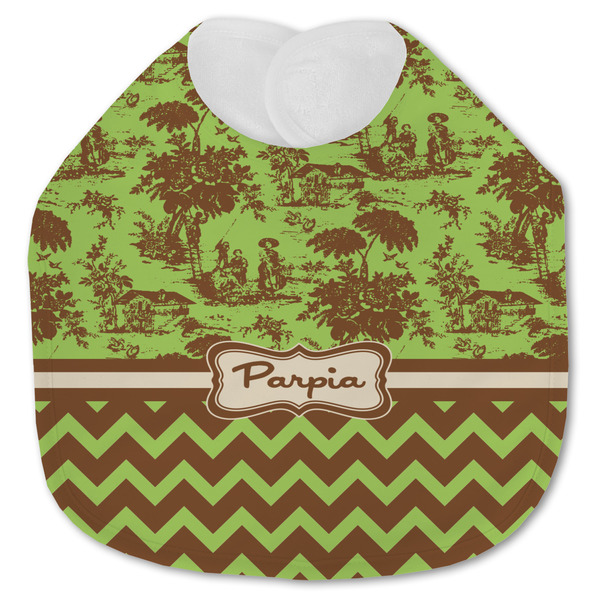 Green & Brown Toile & Chevron Baby Bib - AFT closed