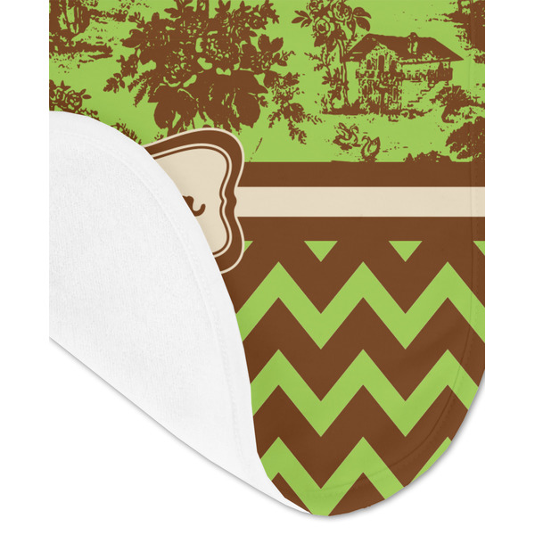 Green & Brown Toile & Chevron Baby Bib - AFT detail