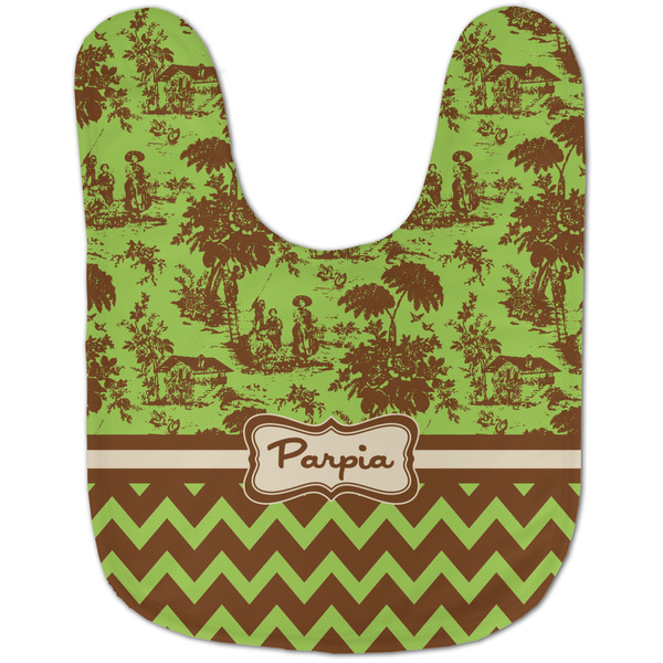 Green & Brown Toile & Chevron Baby Bib - AFT flat