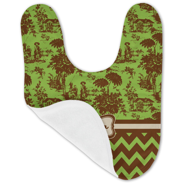Green & Brown Toile & Chevron Baby Bib - AFT folded