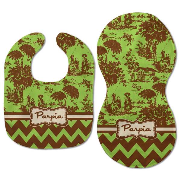 Green & Brown Toile & Chevron Baby Bib & Burp Set - Approval (new bib & burp)